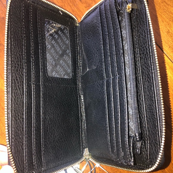 Steve Madden Logo Wallet Wristlet Organizer Black - Picture 3 of 4